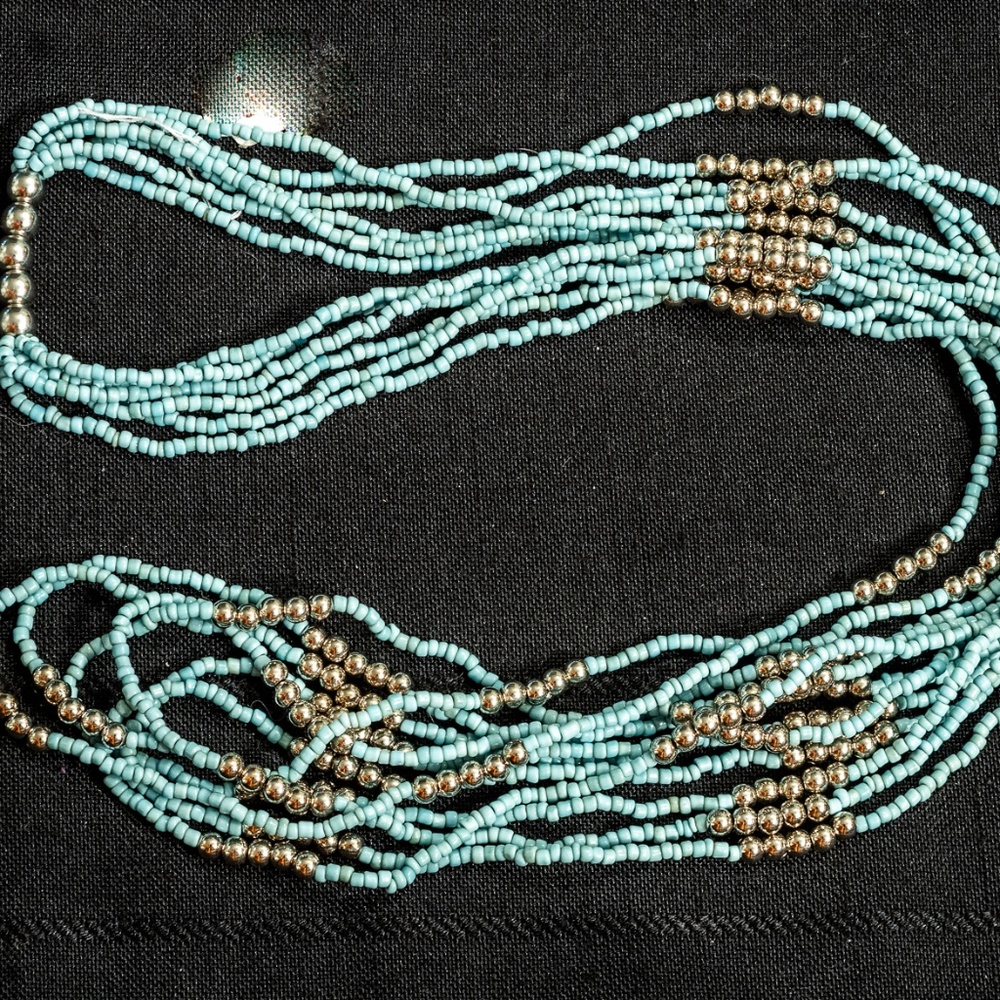 36" Long Multi Strand Aqua Bohemian Style Handmade
